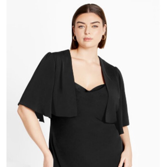 NWT City Chic Splendour Black Cropped Flutter Sleeve Open Front Jacket 24 Plus - Picture 3 of 12